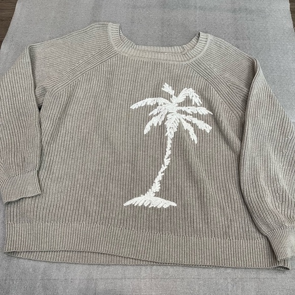 Tommy Bahama Breezy Palm Crewneck Pullover Knit Sweater Womens Oatmeal Gray XL - Picture 2 of 6